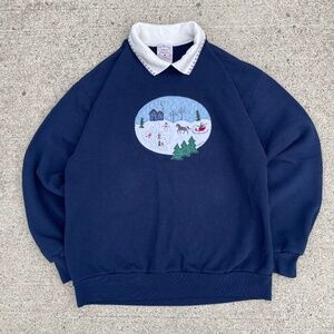 Vintage 90s Valories Folk Art Applique Grandma Polo Crewneck